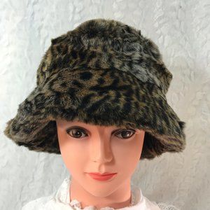 Vintage Cejon Leopard faux fur fashion bucket hat winter Style Warm